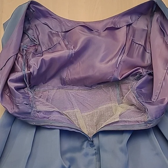 VTG 1950s Handmade Fit n' Flare Layered Blue Short Sleeved Cocktail Dress - Picture 12 of 17